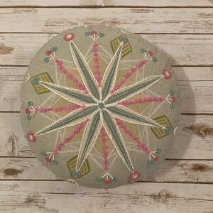 Creative Co-Op, Multicolor Round Cotton Embroidered Pillow With Snowflake/Beads